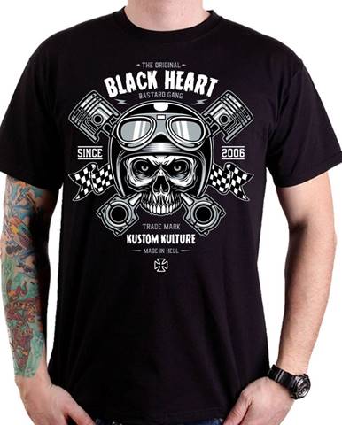 Tričko BLACK HEART Piston Skull čierna - M